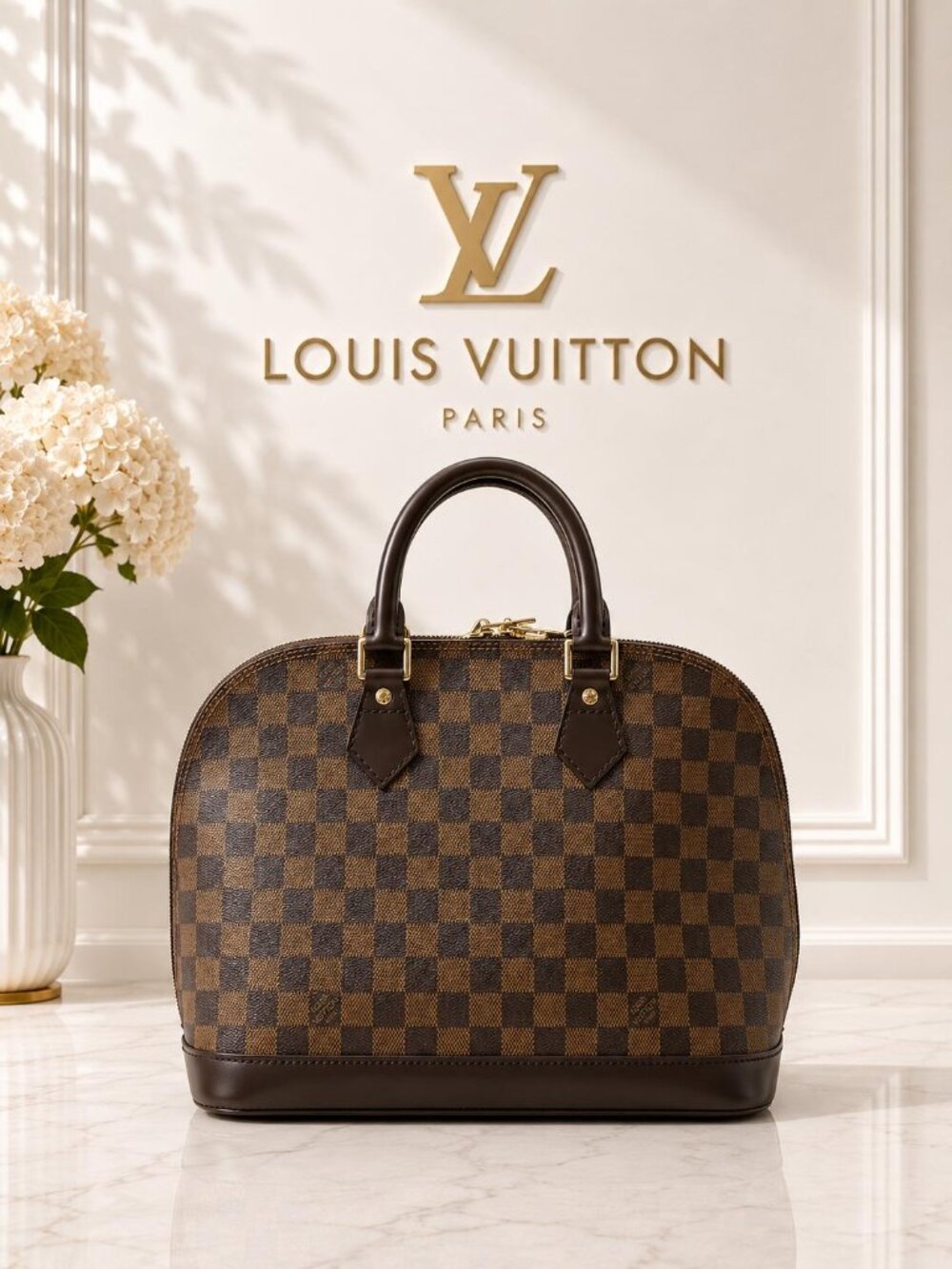 Authentic Louis Vuitton Alma Damier Ebene Handbag
